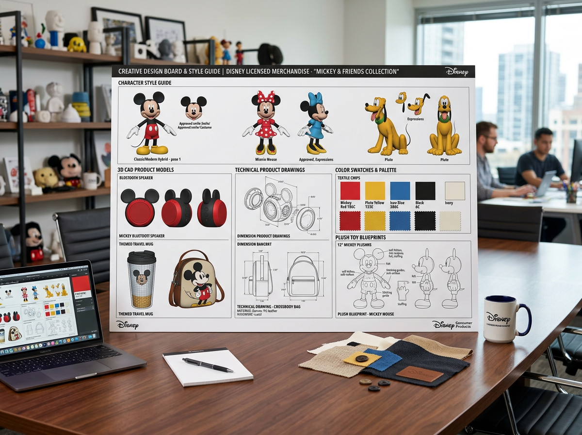 Behind-the-scenes character design render board